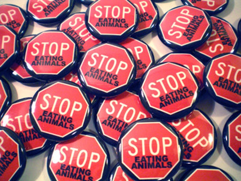 STOP Eating Animals Button Pin Badge Vegan Vegetarian Animal Rights Activism 1 Inch Size pinback Set of 3 image 2