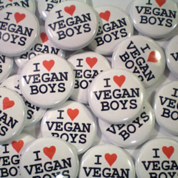 I Heart Vegan Boys Animal Rights Activist Love Pin Back Button Badge (set of 3)