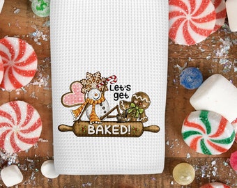 Let's Get Baked Christmas Towel-Christmas Baking Tea Towel-Christmas Baking Pot Holder