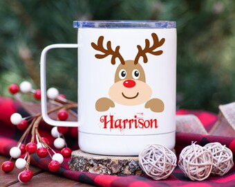 Reindeer Kids Cup / Christmas Cups / Personalized Christmas Cups / Reindeer Tumbler / Kids Christmas Tumbler / Reindeer Mug /Kids Cup w/ Lid