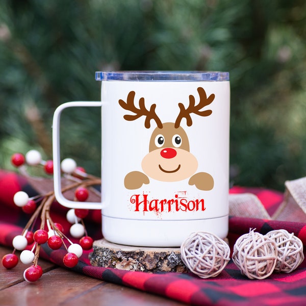 Reindeer Kids Cup / Christmas Cups / Personalized Christmas Cups / Reindeer Tumbler / Kids Christmas Tumbler / Reindeer Mug /Kids Cup w/ Lid
