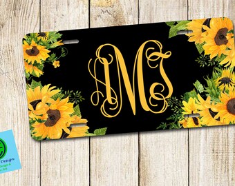 Car Accessories,Sunflower Personalized Plate and Frame,Leopard License Plate Sunflower Leopard License Plate Custom Tag,Coasters Key chain