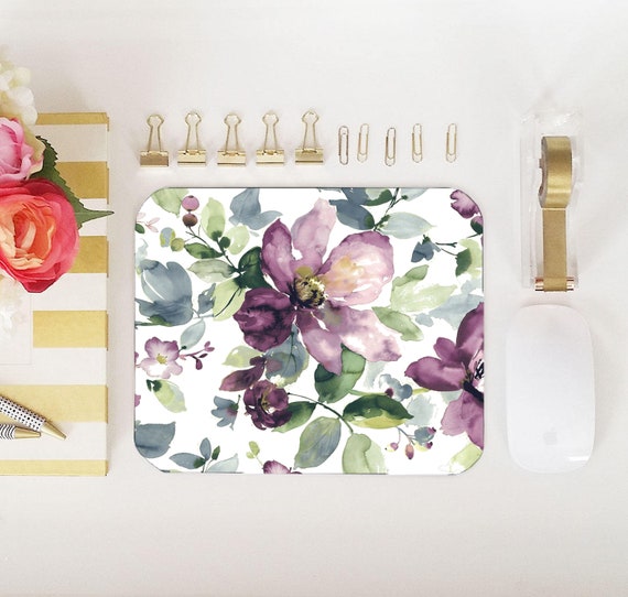 Mouse Pad Watercolor Floral Desk Mat Floral Mouse Padfloral Etsy