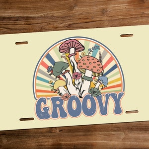 Groovy License Plate-Retro Mushroom License Plate-Hippie Mushroom License Plate Frame-Hippie Groovy Car Coasters