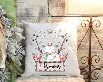 Christmas Pillow/Winter Pillow Cover/Snowman Throw Pillow/Personalized Christmas Pillow/Holiday Snowman Pillow/Rustic Snowman Pillow