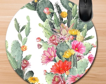 Cactus Mouse Pad/Custom Mouse Pad/Blooming Cactus Mouse Pad/Watercolor Cactus Mouse Pad/Cactus Office/Teacher Gift/Office Gift/Home Office