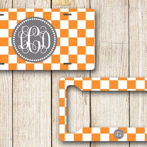 Tennessee License Plate, Tennessee License Plate Frame, Orange Checkerboard License Plate, Monogram TN License Plate, Tennessee Orange