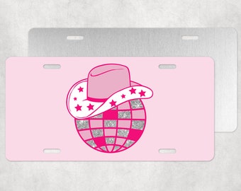 Cowgirl Hat Disco Ball License Plate-Pink Cowgirl Hat License Plate-Car Coasters