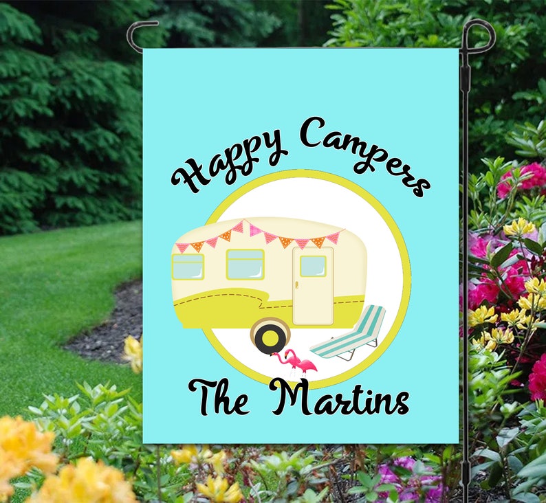 Personalized Happy Camper Garden Flag from Etsy