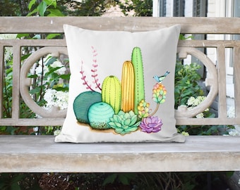 Cactus 18x18 Pillow//Custom Pillows//Housewarming Gifts//Pillow Cover//Throw Pillow//Watercolor Cactus Pillow Cover