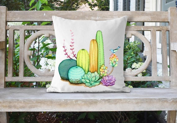 Cactus 18x18 Pillow//Custom Pillows//Housewarming Gifts//Pillow Cover//Throw Pillow//Watercolor Cactus Pillow Cover