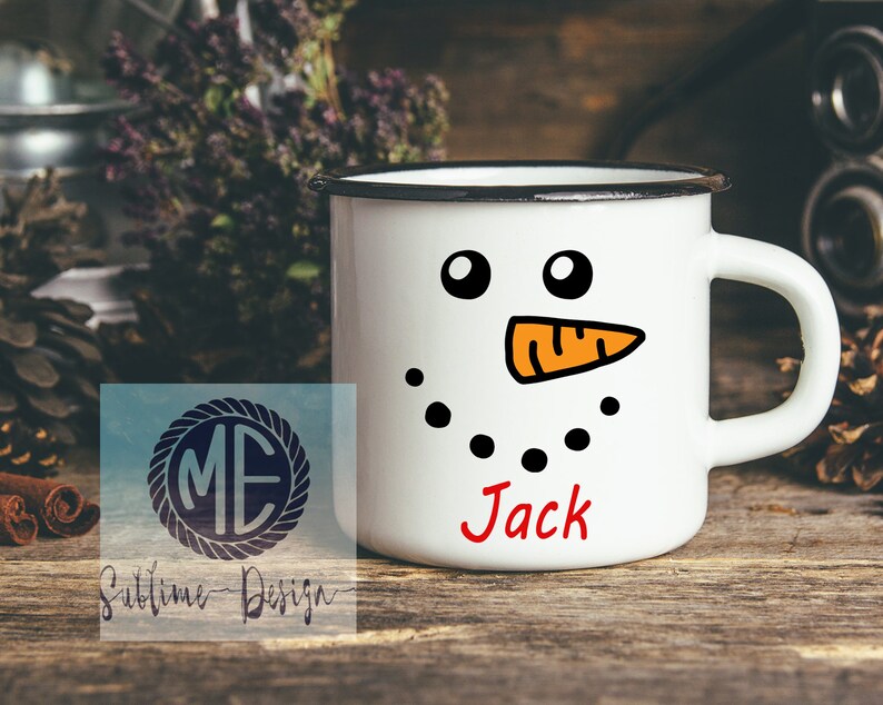 Taza de campamento personalizada, taza de campamento para niños, taza de coco caliente para niños, taza de muñeco de nieve para niños, taza de cara de muñeco de nieve, taza de campamento de Navidad, taza de muñeco de nieve imagen 2