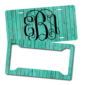Personalized Monogram License Plate. License Plate Frame. Teal &quot;Wood&quot; Custom License Plate. Monogram Front Car Tag. Front Car Tag.