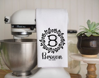 Personalized Dish Towel - Family Name Kitchen Towel -  Custom Tea Towel - Kitchen Decor - New Couple Gift - Wedding Gift