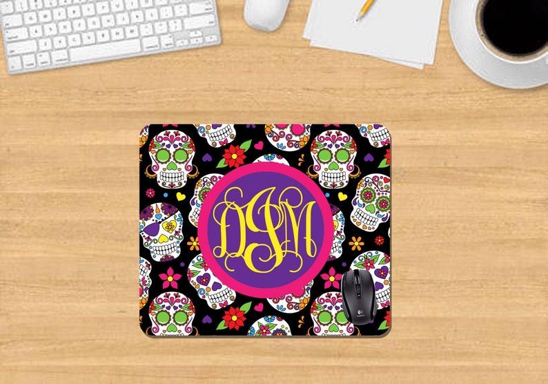 Home Office Monogram Mouse Pad Sugar Skull Mouse Pad Custom Mouse Pad Personalized Mouse Pad Office Gifts Monogram Office Decor MP4