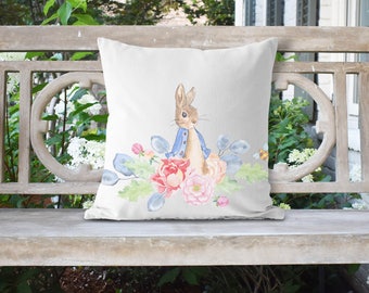 Watercolor Rabbit 18x18 Pillow//Custom Pillows//Housewarming Gifts//Pillow Cover//Throw Pillow//Farmhouse Pillow//Easter Pillow