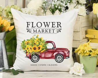 Sunflower Truck Pillow Cover, Sunflower Pillow Case, Sunflower Truck Pillow Case, Vintage Truck Throw Pillow, Housewarming Gift,Wedding Gift