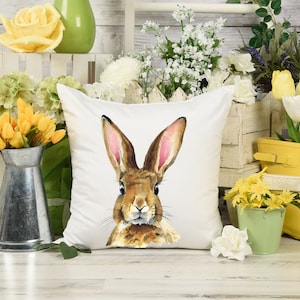 Watercolor Rabbit 18x18 Pillow//Custom Pillows//Housewarming Gifts//Pillow Cover//Throw Pillow//Farmhouse Pillow//Easter Pillow