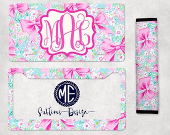 Pink Bow Custom License Plate - Chic Pink Bow License Plate Frame - Croquette Car Accessories