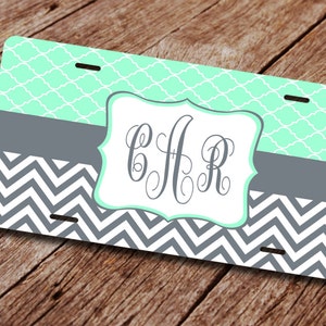 Chevron Quatrefoil License Plate. License Plate Frame. Custom  Monogrammed License Plate.