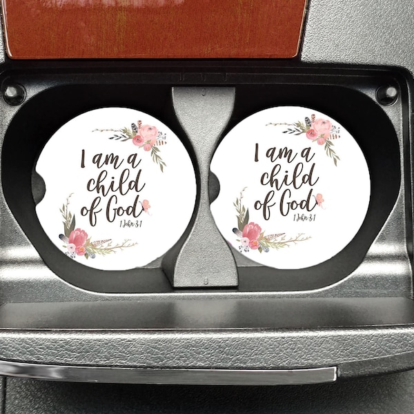I Am a Child of God Car Coasters, Monogram Car Coasters, Sandstone Coasters, Custom Coasters, Bible Verse Car Coasters, I John 3:1