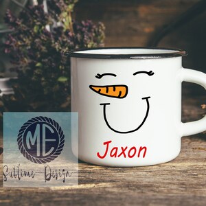 Taza de campamento personalizada, taza de campamento para niños, taza de coco caliente para niños, taza de muñeco de nieve para niños, taza de cara de muñeco de nieve, taza de campamento de Navidad, taza de muñeco de nieve imagen 4