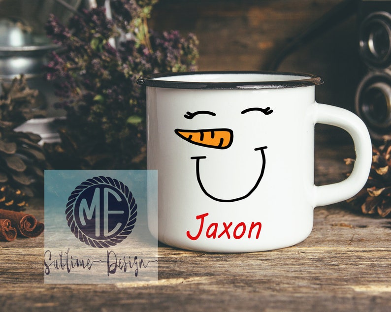 Taza de campamento personalizada, taza de campamento para niños, taza de coco caliente para niños, taza de muñeco de nieve para niños, taza de cara de muñeco de nieve, taza de campamento de Navidad, taza de muñeco de nieve imagen 4