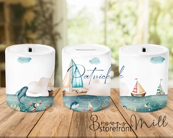 Personalized Coin Bank - Personalized Money Bank - Custom Coin Bank - Nautical Coin Bank