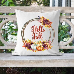 Hello Fall Pillow Cover, Fall Home Decor, Pumpkin Pillow Cover, Watercolor Pumpkin Pillow Cover, Throw Pillow, Farmhouse Pillow Cover