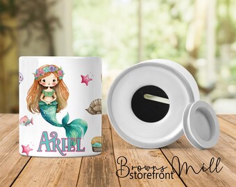 Personalized Coin Bank - Personalized Money Bank - Custom Coin Bank - Mermaid Coin Bank