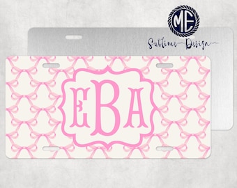Placa de matrícula personalizada con lazo rosa - Marco elegante con lazo rosa - Accesorios para coche Croquette