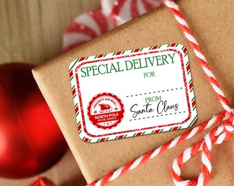 Christmas Santa Gift Tag Stickers for Kids, Custom from Santa Gift Labels, North Pole Mail Delivery, Personalized Christmas Gift Stickers