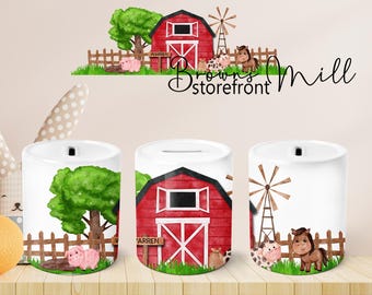 Personalized Coin Bank - Personalized Money Bank - Custom Coin Bank - Farm Piggy Bank -Farm Yard Coin Bank - Barn Yard Piggy Bank