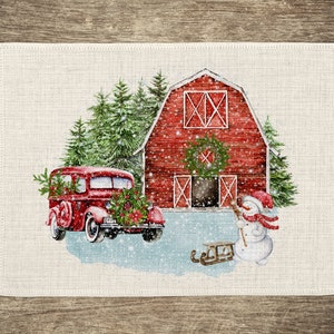 Holiday Placemat-Set of 4 Winter Placemats-Christmas Tree Placemats-Farmhouse Set of 8 Placemats-Christmas Placemats