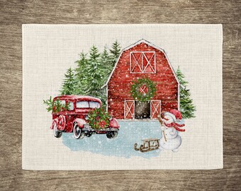 Holiday Placemat-Set of 4 Winter Placemats-Christmas Tree Placemats-Farmhouse Set of 8 Placemats-Christmas Placemats