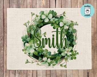 St. Patrick's Day Linen Placemats, St. Patrick's Day Horseshoe Placemats, Linen Placemats, Kitchen Decor, St. Patty's Day Decor