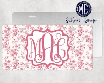 Pink Flower Custom License Plate - Chic Pink Flower License Plate Frame - Croquette Car Accessories