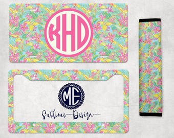 Tropical Floral License Plate Frame | Custom Beach Car Decor | Surfer Gift | Tropical Vibes License Plate Holder