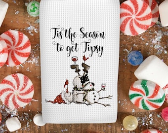 Tis the Season to get Tipsy Snowman Towel, , Funny Wine Towel, Tipsy Wine Snowman Towel, Snowman Kitchen Accent, Gift for Wine Drinkers