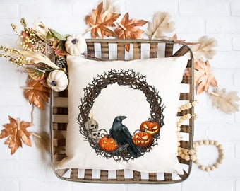 Halloween Pillow Cover, Crow Pillow Cover, Throw Pillow Cover, Halloween Decor, Crow Halloween Decor, Pillow Cover, Halloween PIllows