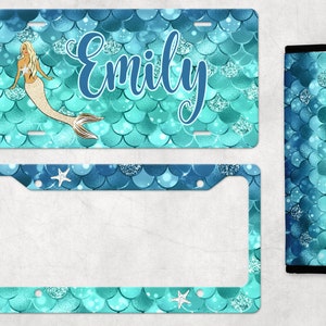 Monogram License Plate/Custom License Plate/Monogram License Plate Frame/Mermaid License Plate/Mermaid Water Color Monogram Car Tag