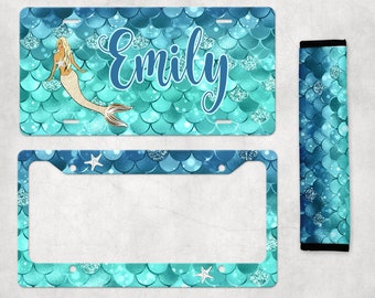 Monogram License Plate/Custom License Plate/Monogram License Plate Frame/Mermaid License Plate/Mermaid Water Color Monogram Car Tag