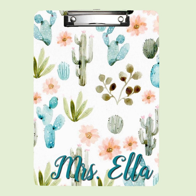 Custom Cactus Clipboard. Monogram Clip Board. Monogram Teacher Etsy