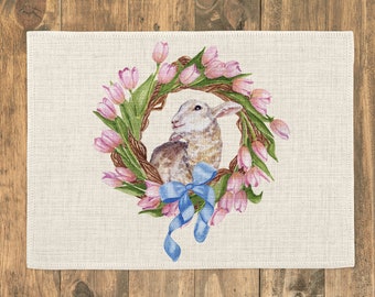 Easter Placemats-Linen Easter Placemats-Easter Lamb Set of 4 Placemats-Easter Kitchen Decor-Happy Easter Placemats-Easter Table Decor