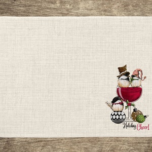 Holiday Placemat-Set of 4 Chickadee Placemats-Christmas Bird Placemats-Farmhouse Set of 8 Placemats-Christmas Placemats