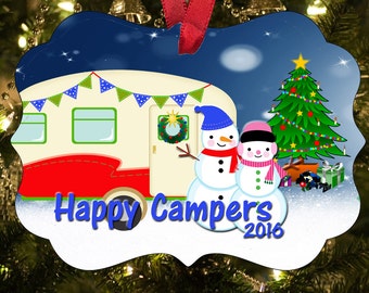 Happy Campers Christmas Ornament. Family Christmas Ornament. Personalized Christmas Ornament. Vintage Camper Ornament. Annual Ornament