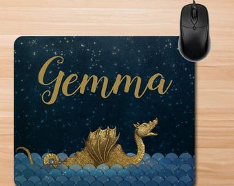 Mouse Pad. Personalized Mouse Pad. Monogram Mouse Pad. Office Gifts. Teacher Gifts. Promotional Items. Golden Sea Monster Mouse Pad