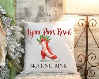 Holiday Pillow, Ice Skate Pillow,Christmas Pillow Covers, Winter Throw Pillow, Farmhouse Christmas Pillow Cover, Winter Tree Pillow Cover