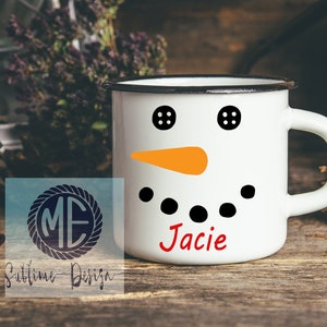 Taza de campamento personalizada, taza de campamento para niños, taza de coco caliente para niños, taza de muñeco de nieve para niños, taza de cara de muñeco de nieve, taza de campamento de Navidad, taza de muñeco de nieve imagen 5