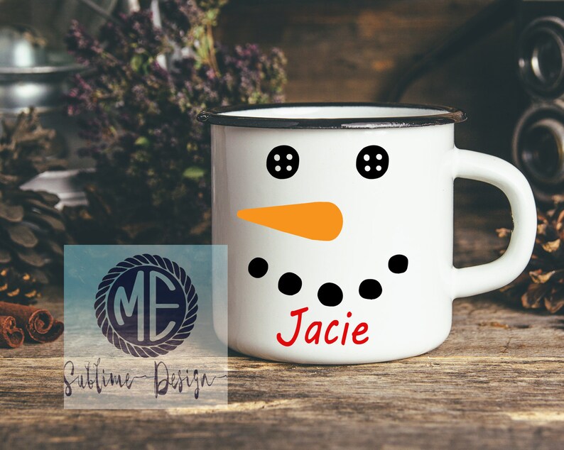 Taza de campamento personalizada, taza de campamento para niños, taza de coco caliente para niños, taza de muñeco de nieve para niños, taza de cara de muñeco de nieve, taza de campamento de Navidad, taza de muñeco de nieve imagen 5